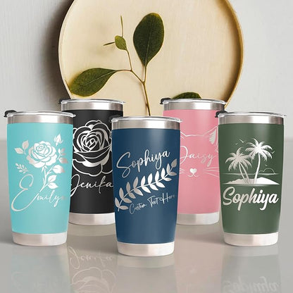 Personalized Tumblers with Engraved Name, Personalized Birthday Gifts for Men Women, Custom 20oz Stainless Steel Coffee Tumbler with Lids and Straws, Custom Travel Cup