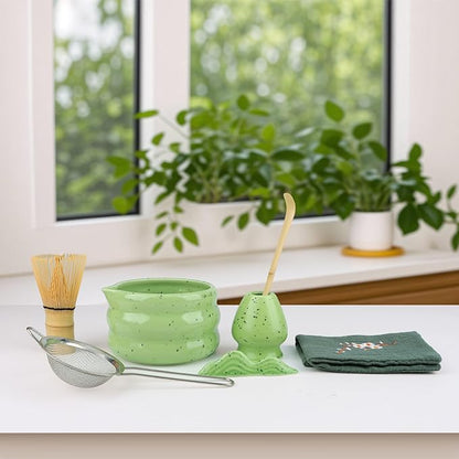 Goldmeet Matcha Set 7 Pcs Matcha Green - Japanese Tea Ceremony Kit with Bowl, Whisk, Holder, Scoop, Strainer - Matcha Gift Set