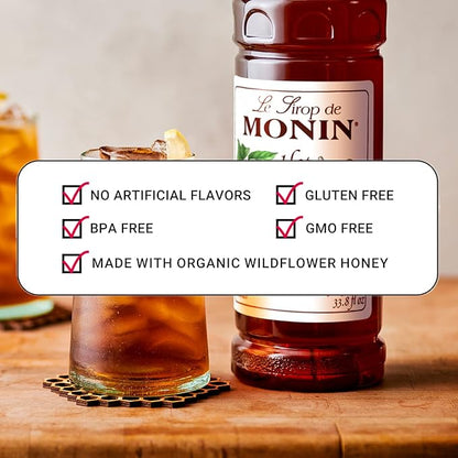 Monin - Hot Honey Syrup, Robust Sweet & Spicy Flavors, Great for Lemonades, Teas, Cocktails, Culinary Recipes, & More, No Artificial Sweeteners, Gluten-Free, Non-GMO, Clean Label (1 Liter)