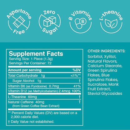 Neuro Energy & Focus Mints - Sugar Free Breath Mints with 80mg Natural Caffeine, B Vitamins & L-Theanine - Vegan Brain Supplement for Exercise, Study & Daily Focus - Wintergreen, 72 ct