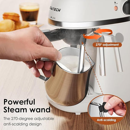 Coffee Machine, 3.5 Bar Espresso Cappuccino Machine with Milk Frother, 1-4 Cup Portable Coffee Maker for Latte, Cappuccino, 800W, White