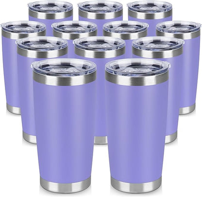 20 oz Tumbler Stainless Steel Tumblers Bulk with Lid Double Wall Insulated Coffee Tumbler Cups for Hot & Cold Drinks Powder Coated Travel Coffee Tumbler Mug Metal (Lavender, 12 pack)