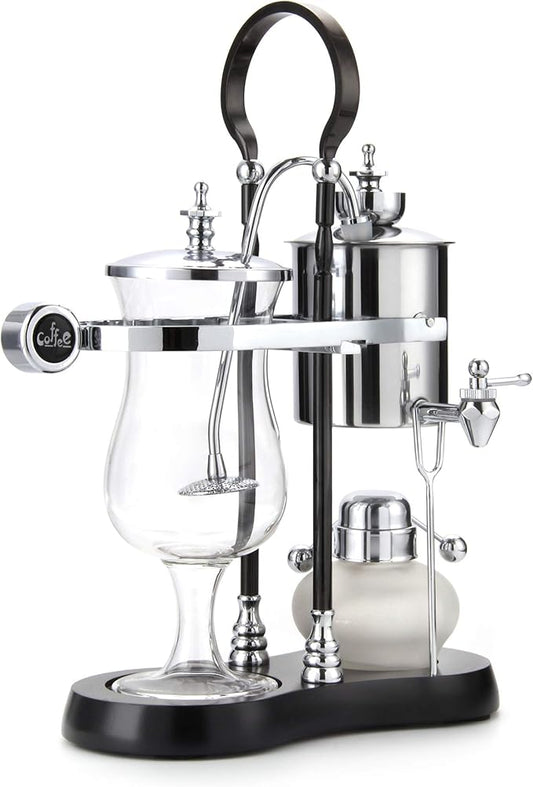 Diguo Belgian/Belgium Luxury Royal Family Balance Syphon Coffee Maker/Siphon Coffee Brewer (Silver - Black Column with Round Handle)