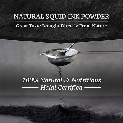 Black Hut Squid Ink Powder, Food Coloring for Rice Noodles Pasta Spaghetti Risotto, Nero Di Seppia, Tinta de Sepia, Halal Certificate, Contains Molluscs, 1.76oz / 50g (Pack of 1)