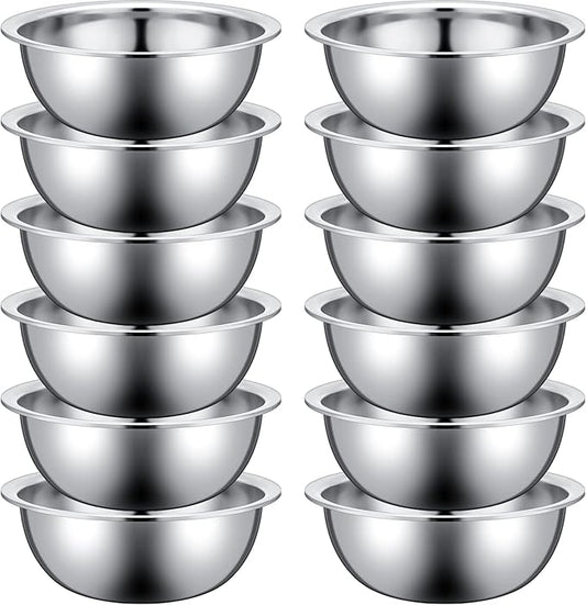 Pinkunn Set of 12 Stainless Steel Mixing Bowls, Nesting Metal Prep Salad Bowl Bulk Kitchen Large Reusable Baking Food Container for Hotel Restaurant Home Cooking, Silver(12.6 x 4.25 Inch)