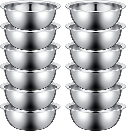 Pinkunn Set of 12 Stainless Steel Mixing Bowls, Nesting Metal Prep Salad Bowl Bulk Kitchen Large Reusable Baking Food Container for Hotel Restaurant Home Cooking, Silver(8.66 x 3 Inch)