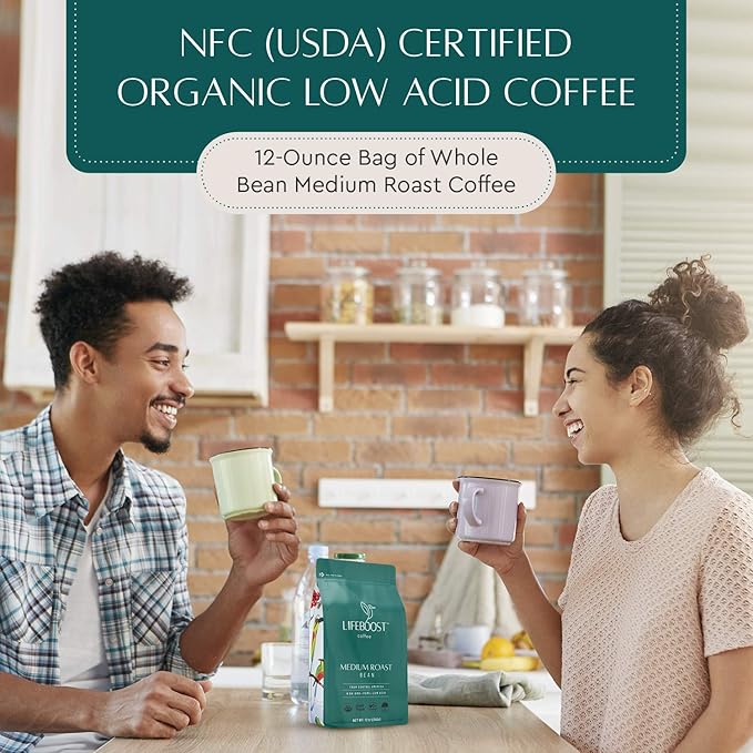 Lifeboost 3 Pack Medium Roast Whole Bean Coffee - Non-GMO Low Acid Single Origin USDA Organic Coffee - Third Party Tested For Mycotoxins & Pesticides - 12 Ounces