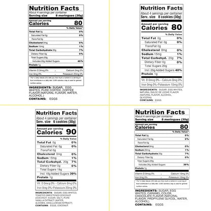 4 Pack Krunchy Melts Original Meringue Cookies | Snack Attack 4-Pack | Cappuccino, Dulce de Leche, Toasted Coconut, Chocolate | Only 80-90 Calories Per Serving | Low Fat/Fat Free, Gluten Free, Dairy Free (4 Oz)