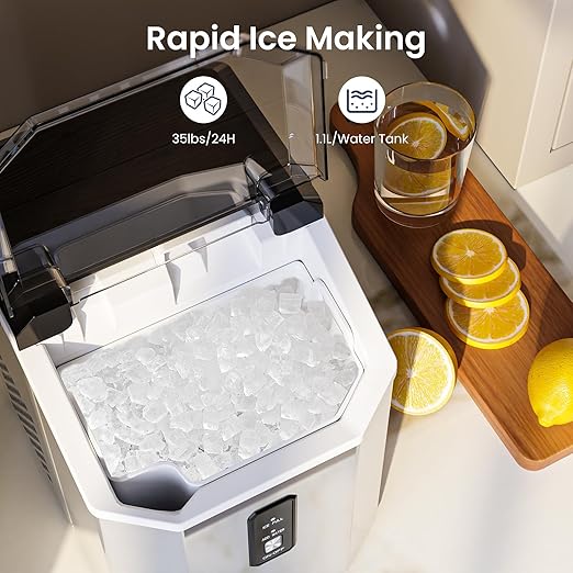 Antarctic Star Nugget Ice Makers Countertop with Self-Cleaning, 35lbs/24H, Portable Sonic Ice Maker Machine with Handle/Basket/Scoop for Home, Kitchen, Office, Camping(Stainless Steel Silver)