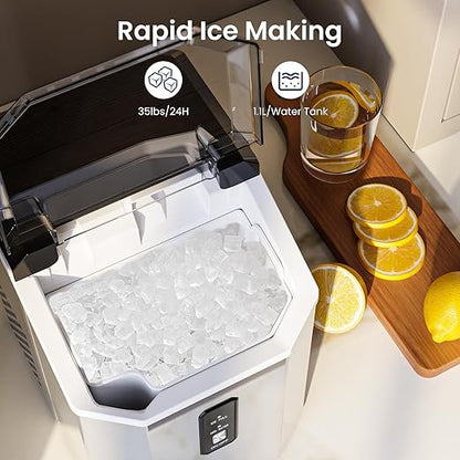 Antarctic Star Nugget Ice Makers Countertop with Self-Cleaning, 35lbs/24H, Portable Sonic Ice Maker Machine with Handle/Basket/Scoop for Home, Kitchen, Office, Camping(Stainless Steel Silver)