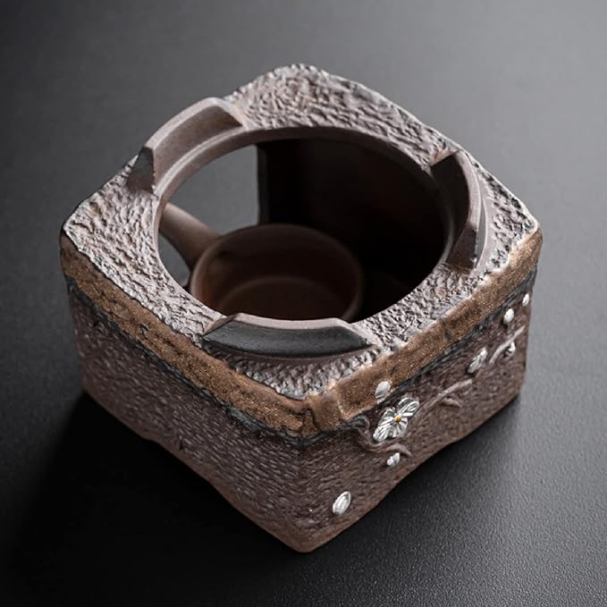 Teapot Warmer Matte Classic Retro Ceramic Universal Tea Warmer Stand Set with Candle Holder Japanese Style for Warming Tea, Coffee and Milk etc.