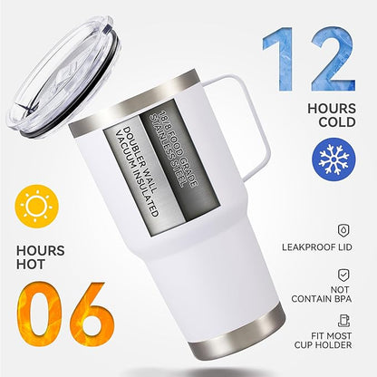 30 oz Tumbler with Handle and Lid, Stainless Steel Tumblers Bulk Double Wall Vacuum Insulated Travel Mug Leak Proof Cup Keep Drinks Cold and Hot White, 12 Pack