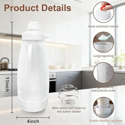 Batter Mixer and Dispenser with Whisk Ball, 1000ml Silicone Squeeze Pancake Batter Dispenser and Mixer, Stand Base and Leak-proof Sealing Ring for Pancakes Crepes Waffle Muffins Cupcakes