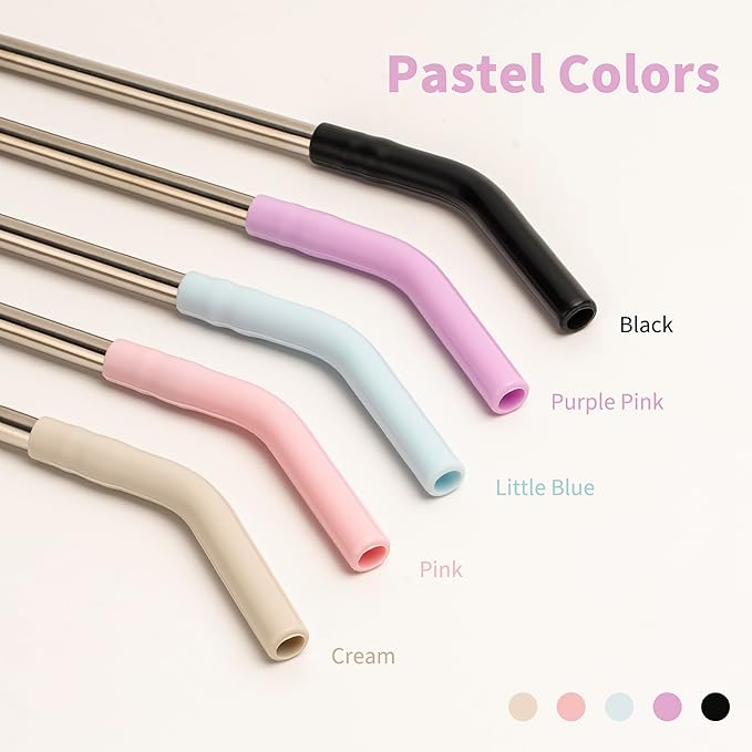 Metal Straws Reusable for 20 oz YETI Tumbler,5 Pcs Stainless Steel Straws Straight with Silicone Tip Drinking Straws for 20 oz Cup Tumbler