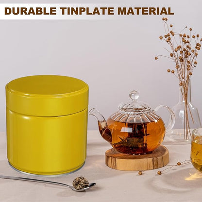 uxcell 2Pcs Round Tea Canisters, 4" x 4" Airtight Metal Tea Containers for Loose Tea, Coffee Beans, Spices - Durable, Compact, and Stylish Storage Tea Tin (Yellow)