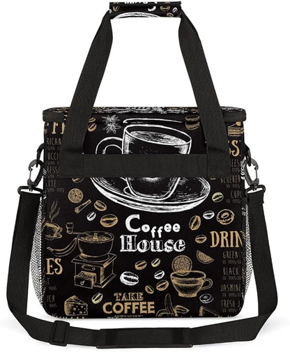 coffee cups beans bread Coffee Maker Carring Bag Travel Carrying Storage Tote Bag Compatible with Keurig K-Mini or K-Mini Plus Portable Single Serve Coffee Brewer Case with Pockets for K-cup Pods