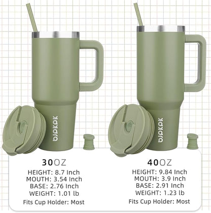 BJPKPK 40 oz Insulated Tumbler With Lid And Straw Stainless Steel Tumblers Cup With Handle For Women And Men,Sage