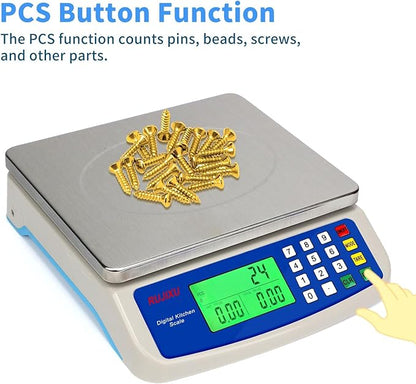Large Digital Kitchen Scale 30KG Commercial Food Scale 66LB for Baking Bread Meat Stainless Steel Price Computing Scale LCD Display,Prep Counting Scale for Parts and Coins Adapter Included