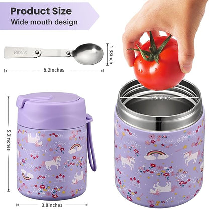 17oz Soup Thermo for Hot Food Kids,Insulated Food Jar with Spoon,Thermo Hot Food Lunch Container,Wide Mouth Leakproof Stainless Steel Lunch Box for School-Horse