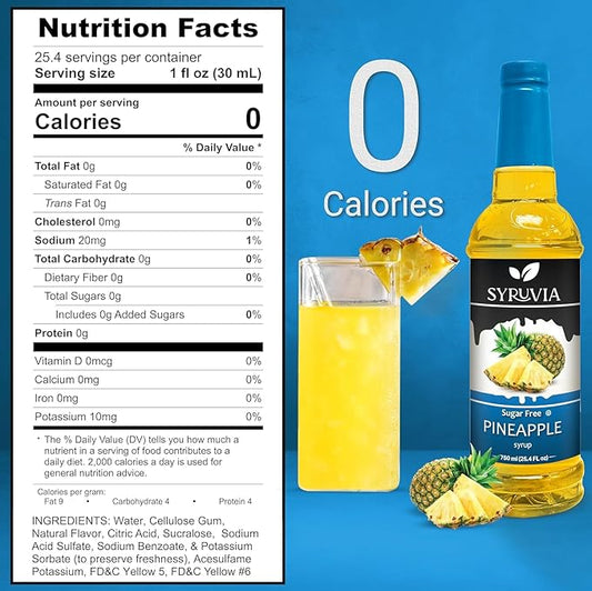Syruvia Sugar-Free Pineapple Syrup, Flavored Syrup for Drinks, Cocktails, Lemonades, Iced Teas, and Desserts – 25.4 fl oz