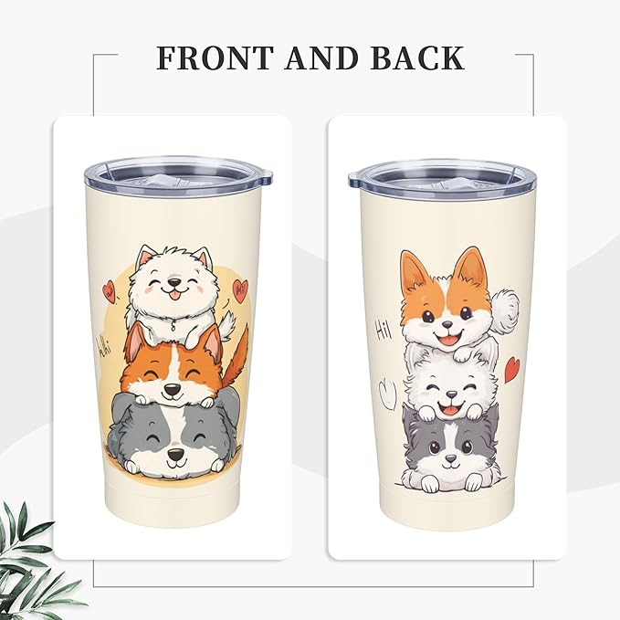 Dog Tumbler with Lid and Straw 20oz Coffee Tumblers Leakproof Stainless Steel Travel Mug Vacuum Insulated Cup for Iced and Hot