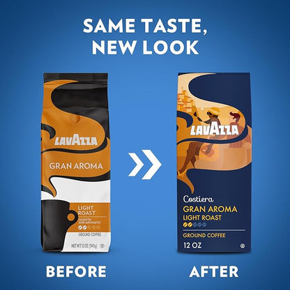 Lavazza Costiera Gran Aroma Ground Coffee 12oz Bag, Light Roast, Smooth and Aromatic Taste, Intensity 2/5, 100% Arabica, Ideal for Drip Brewers, (Pack of 1) - Package May Vary