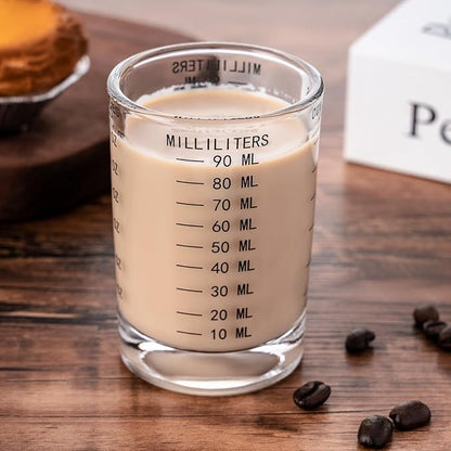 2 Pack Shot Glass Measuring Cup Set,3 oz/90ML Liquid Heavy High Espresso Glass Cup,Dishwasher Safe,Measurement of Dry and Liquid Ingredients(Black)