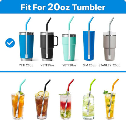Metal Straws with Silicone Tip for 20 oz YETI Tumbler, 4 Pcs Reusable Stainless Steel Straws for 20 oz Stanley Cup and 16 oz Glass Cups(Color 4)
