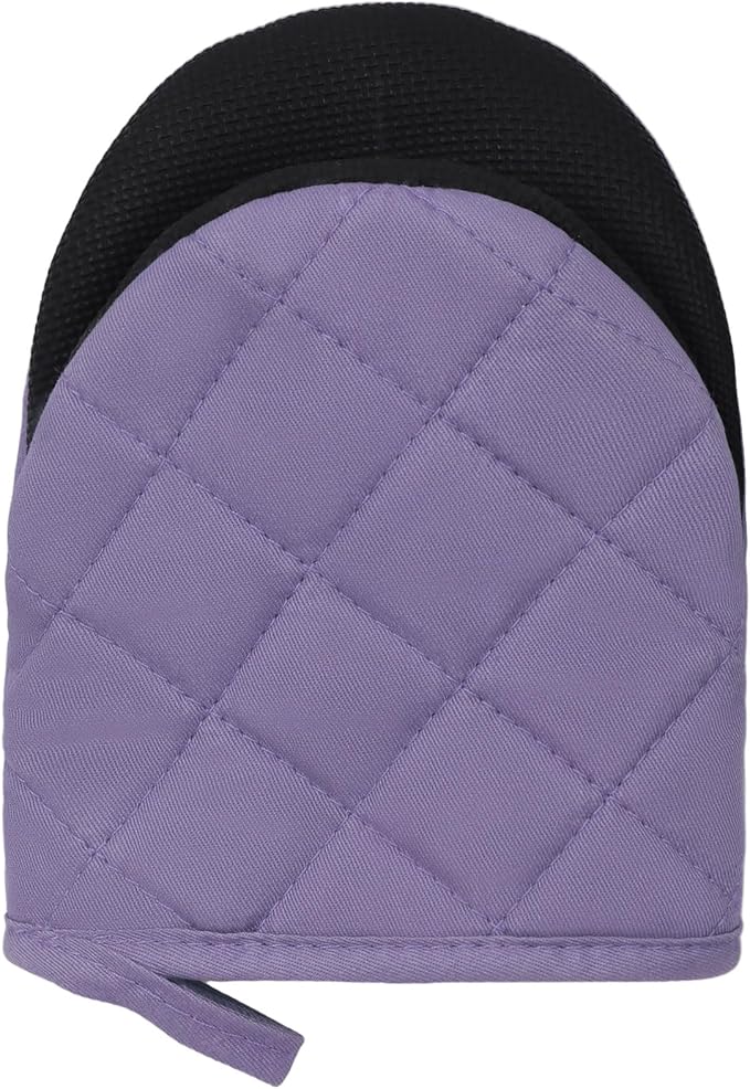 1 Pair Short Oven Mitts, Heat Resistant Silicone Kitchen Mini Oven Mitts for 500 Degrees, Non-Slip Grip Surfaces and Hanging Loop Gloves, Baking Grilling Barbecue Microwave Machine Washable
