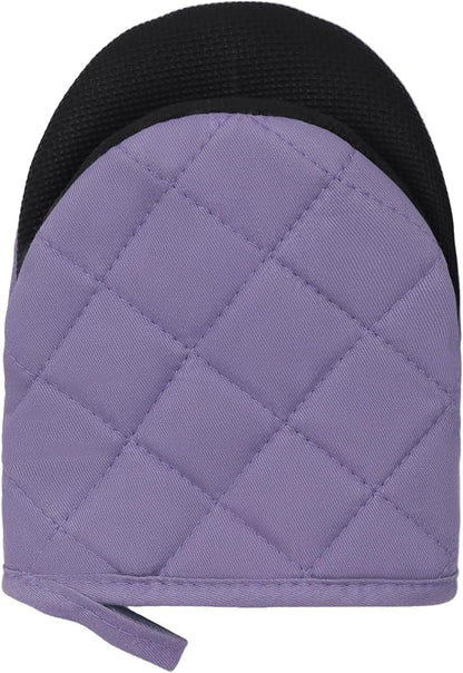 1 Pair Short Oven Mitts, Heat Resistant Silicone Kitchen Mini Oven Mitts for 500 Degrees, Non-Slip Grip Surfaces and Hanging Loop Gloves, Baking Grilling Barbecue Microwave Machine Washable