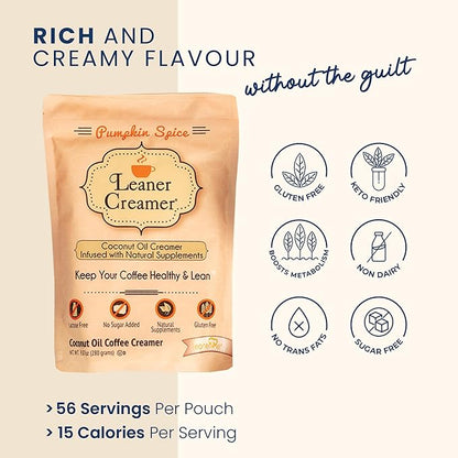Leaner Creamer Coconut Creamer with Superfood Ingredients – Non-Dairy, Sugar-Free, Keto, Gluten-Free Powdered Coffee Creamer – Pumpkin Spice – 280g