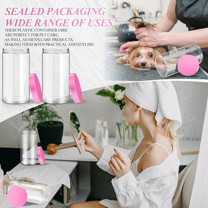 Patelai 4 Pieces Round Wide-mouth Leak Proof Plastic Container Jars with Lids for Travel Storage Makeup Beauty Products Face Creams Oils Salves Ointments DIY Making(32 Ounce,Pink)