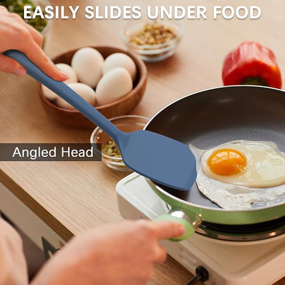 Coukre Silicone Spatula Set of 3, High Heat Resistant, BPA-Free, Kitchen Utensils, Fish Spatula, Solid & Slotted Turner for Non-Stick Pans, Flipping Eggs, Pancakes, Fish, Burgers (3, PureDarkBlue)