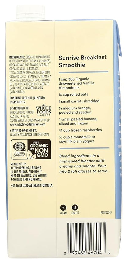 365 by Whole Foods Market, Organic Unsweetened Vanilla Almond Milk, 32 Fl Oz