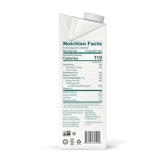 Minor Figures - Oat Milk - Barista Standard - 32 Oz - 6 Pack - Non-GMO - Plant-Based - Vegan - Dairy Free - Shelf Stable - Unsweetened