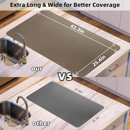 KVK 43.3×25.6in Silicone Mats for Kitchen Counter - Extra Large Silicone Mat Heat Resistant - Glossy Bottom Non Slip - Universal Painting Craft Resin Mat Table Countertop Protector, Taupe