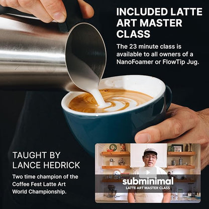 Subminimal FlowTip Handless Jug | Stovetop Milk Frothing, Foaming Pitcher for Premium Barista-Style Coffee | Cappuccino & Latte Art Pouring Jug with Ergonomic Heat Resistant Handle | 450ml, White