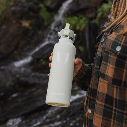 Super Sparrow Insulated Water Bottle - 17 Oz / 25 Oz / 32 Oz - Standard Mouth FlipFlow Flask - BPA Free, Leak Proof Drink Bottle- Ergonomic Straw Water Bottles for Work, Gym, Travel, Sports