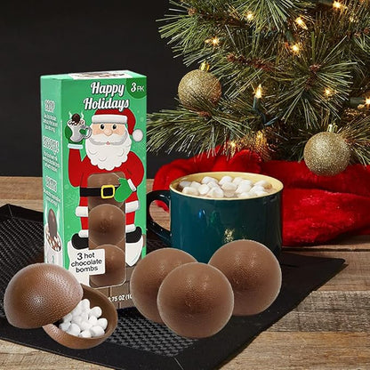 Fruidles Christmas Hot Chocolate Bombs, Drop, Dissolve, Drink Chocolaty Hallow Filled with Mini Marshmallows Birthday, Cocoa Bombs (Single (3 Count))