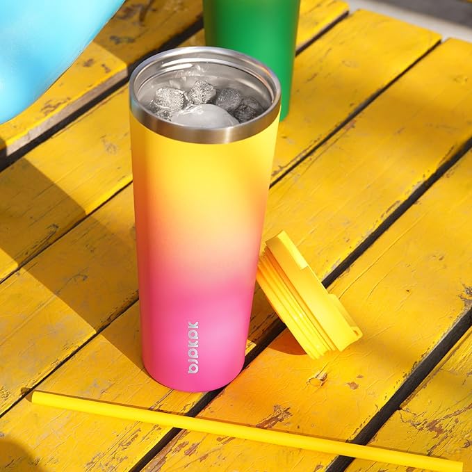 BJPKPK 26oz Stainless Steel Insulated Tumbler With lid And Straw Travel Coffee Thermal Tumblers Cup For Women And Men,Pink Yellow Rose