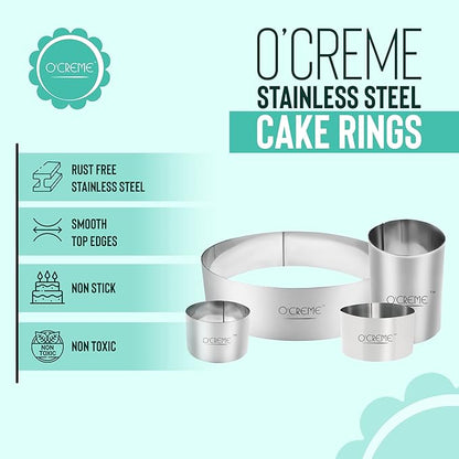O'Creme Cake Ring Sturdy Stainless Steel Round Mousse Cake Ring Mold for Baking, Dessert Cake Decorating Pastry Rings 8 Inch Diameter x 1-3/4 Inch High