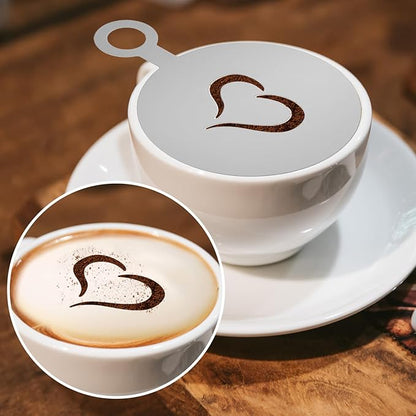 4 Pcs Stainless Coffee Stencils Latte Art,Latte Art Stencils,Lattes Stencilss with Various Patterns for Cappuccino Lattes Cake Decorating Coffee Shop and Home Use(Silver)