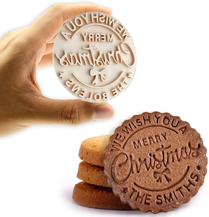 Personalized Family Cookie Stamps Customizable Last Name 3D Christmas Cookie Stamps For Fondant Frosting Decorating Cakes Molasses Cupcakes Great Baking Gift for Beginning Bakers