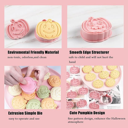 10 Pcs Halloween Cookie Cutters Set with Plunger Stamps, 3D Pumpkin Plastic DIY Cookie Molds for Halloween Party Treat, Baking, Fondant, Cake Decor (F10)