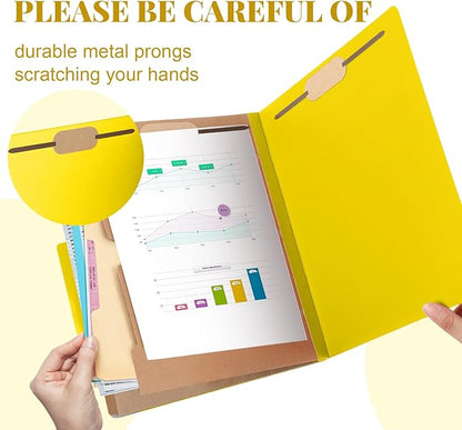 24 Pcs Classification Folders Letter Size, Back to School Supply for Teacher, Student, 2 Pocket Dividers Pressboard File Folder Bulk with 2 Fasteners, 2 in Expanding File Organizer (Yellow)