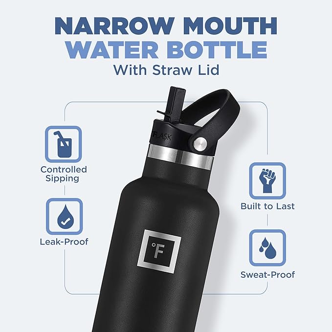 IRON °FLASK Camping & Hiking Hydration Canteens - 3 Lids (Narrow Straw Lid) Leak Proof Vacuum Insulated Stainless Steel - Hot & Cold Double Walled Sports Water Bottle - Lavender, 24 Oz