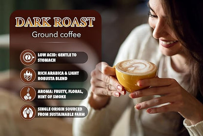 TARMO -BOOST UP | Low Acid ARABICA & ROBUSTA BLEND Ground Coffee | Specialty Vietnamese Coffee | Single Origin - Dark Roast | High Caffeine Coffee Ground | 12 Oz Bag