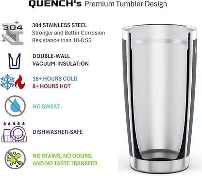 QUENCH Stainless Steel Tumbler 20oz, Double Wall Vacuum Insulated Powder Coated, USA, Indigo Blue, with MagnaLock Lid, Insulated USA Travel Coffee Mug Cup Tumbler, QU0001-BL1