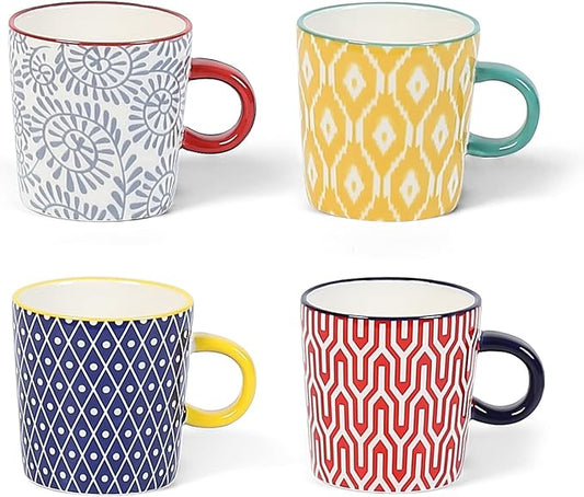 KitchenTour Porcelain Espresso Cups 4 ounce set of 4 for Coffee Machine - Ceramic Demitasse Cups for Latte,Turkish Coffee, Nespresso Lungo, Cappuccino, Tea - Small Shot Mug Bohemia Style