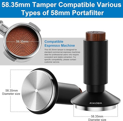 58.35mm Espresso Tamper & Magnetic WDT Tool, Barista Cofee Tamper with Spring Loaded, Anodized Aluminum Alloy Handle, Stainless Steel Corrugated Base with Cover for Portafilter Basket